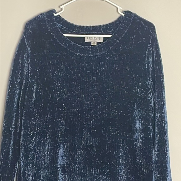 Orvis Navy Blue Chenille Knit Long Sleeve Crew neck Sweater- Large - Picture 4 of 13